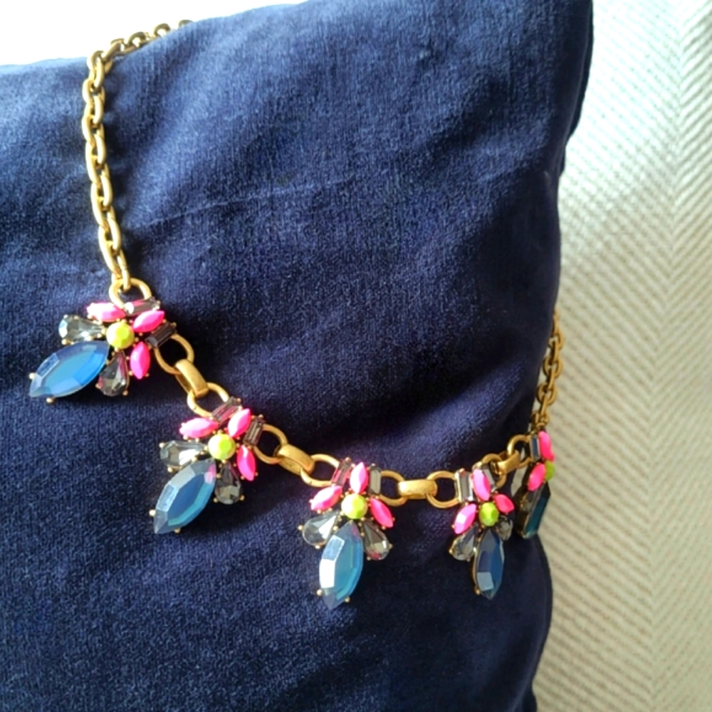 Jcrew Gold, Navy and Pink Floral 20 Inch Necklace